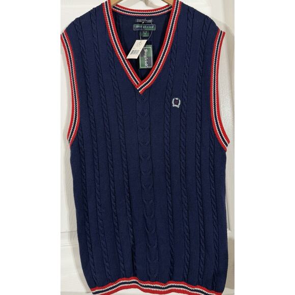 NEW Vintage Siegfried Navy Blue & Red Knit Sweater Vest PREPPY Men's Size XL - Picture 1 of 2